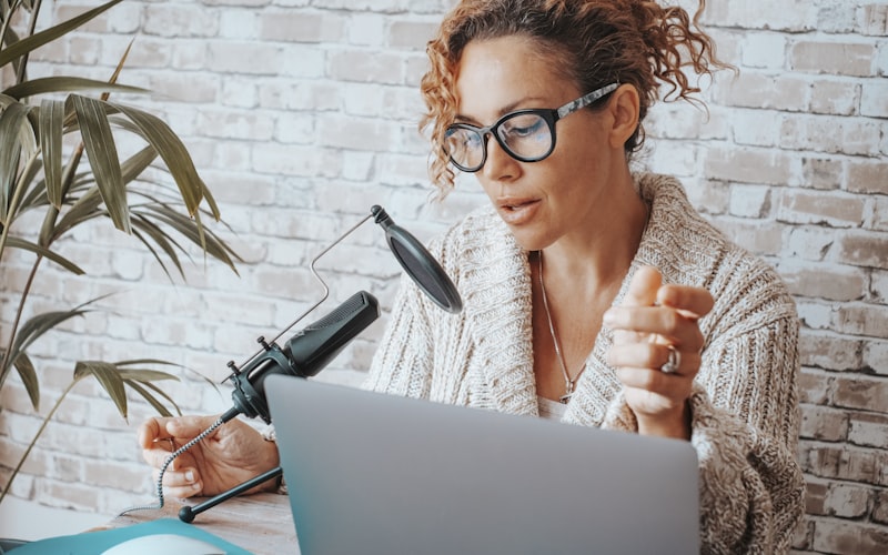 Content creator with microphone and headphones